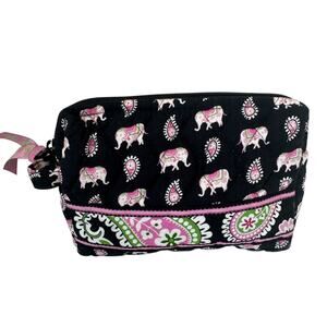 Vera Bradley Pink Elephants Small Zip Cosmetic Lined Make-Up Toiletry Bag Case